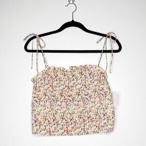 NWT Vero Moda Henna Tie Shoulder Smocked Floral Crop Top Women Birch Lilja SZ L